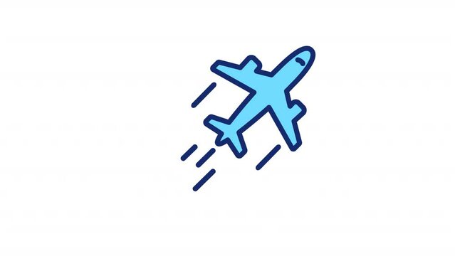 Animated plane color icon. Commercial flight. Travelling. Landing and departure. Seamless loop HD video with alpha channel on transparent background. Simple filled line motion graphic animation