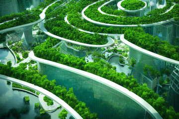 Fototapeta premium future smart cities, sustainable citys, sustainble highrises with lush planting