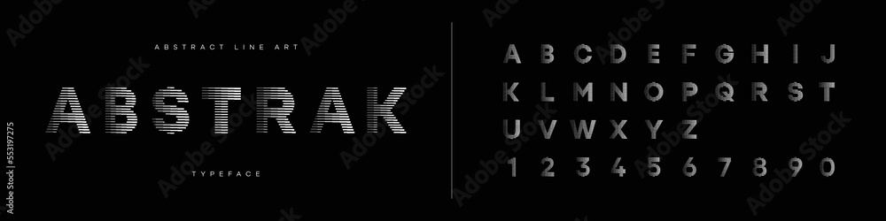 Poster alphabet typeface with line pattern