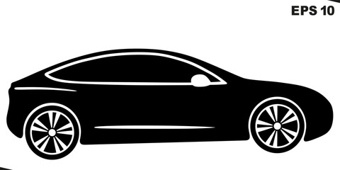 Electric modern car. Vector black illustration on white background