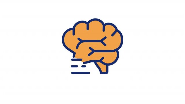 Animated brain activity color icon. Cognitive process. Human body organ. Mindset. Seamless loop HD video with alpha channel on transparent background. Simple filled line motion graphic animation