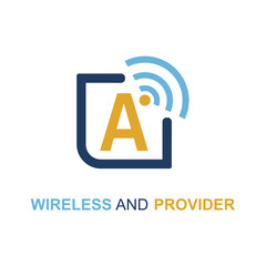 Initial A Letter with WIFI icon for Provider service company logo design idea template