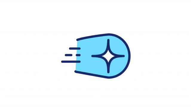 Animated comet color icon. Space body. Falling star. Make wish. Glowing tail. Seamless loop HD video with alpha channel on transparent background. Simple filled line motion graphic animation