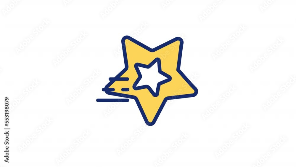 Poster animated shooting star color icon. make wish upon falling star. burning meteor. seamless loop hd vid