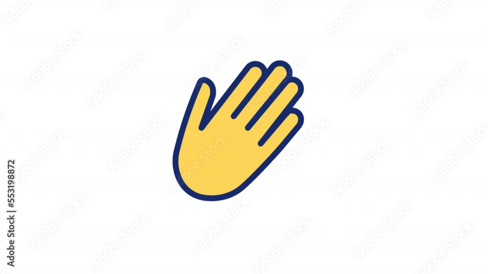 Poster animated waving hand color icon. nonverbal communication. greeting and calling gesture. seamless loo