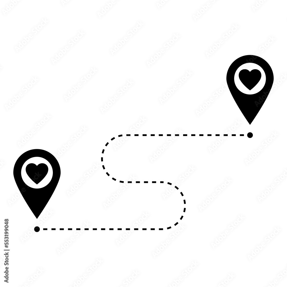 Aufkleber two geolocation signs with heart. map pointer with heart icon. connecting lovers. long distance rela