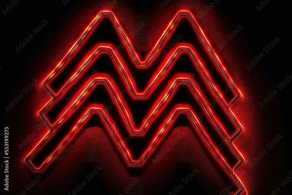 Poster neon light in a red zig zag pattern on a black backdrop generative ai