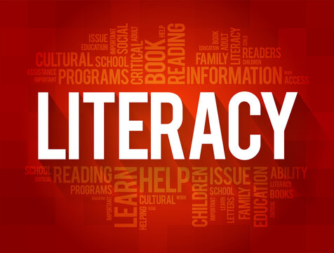 Literacy word cloud collage, education concept background