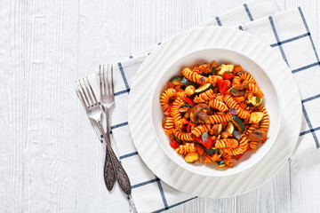 Vegetable with Pasta  in bowl, top view