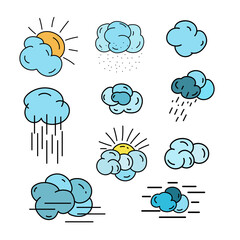 Conventional signs. Weather. Vector set in sketch style, doodle.