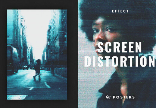 Screen Distortion Poster Photo Effect Mockup