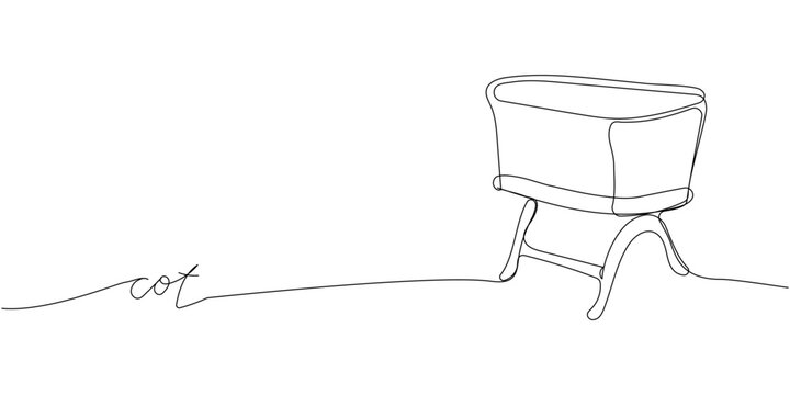 recommend clip art: Baby cot for newborns one line art with an inscription. Continuous line drawing of childhood, safety, protection, crib, children s sleep, sleep, relaxation, recreation.