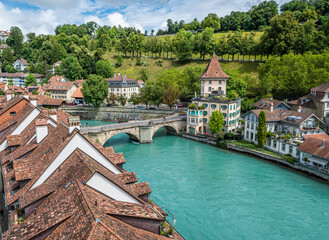 Fototapeta na wymiar View over river Aare in Bern, capital of Switzerland
