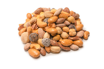  A group of almonds, pistachios, walnuts, macadamia, cashews.
