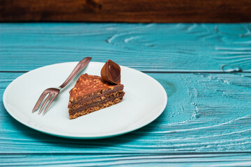 Delicious chocolate layer cake with toffee heart