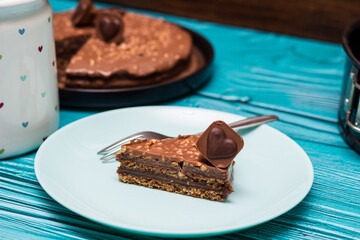 A slice of homemade chocolate cake