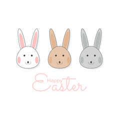 Happy easter with bunny and easter egg greeting card. Cute rabbit background. Vector illustration.