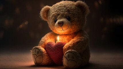 Teddy bear with a valentine heart, generative ai