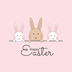 Happy easter with bunny and easter egg greeting card. Cute rabbit background. Vector illustration.