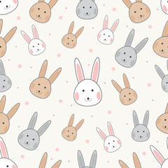 Happy easter with bunny seamless pattern background greeting card. Cute rabbit easter eeg. Vector illustration.