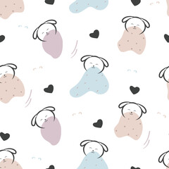 Vector seamless pattern kawaii cute dogs cartoon animals background