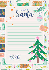 Cute blank for Christmas letter to Santa Claus. Cute template for kids holiday wishes. Vector illustration.
