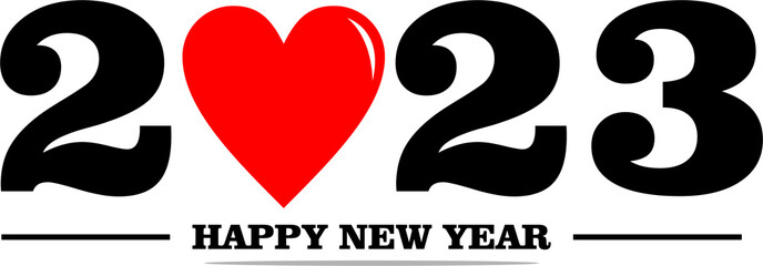 2023 Happy New Year love typography transparent