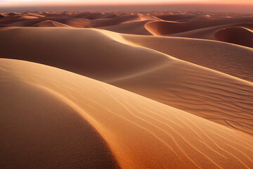 Fototapeta na wymiar Realistic 3D render of desert dunes morning light dawn landscape