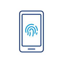 Touch ID in Cellphone Line Icon. Fingerprint Identification on Mobile Phone Sign. Finger Print Scanner on Smartphone Outline Icon. Biometric Identity. Editable Stroke. Isolated Vector Illustration