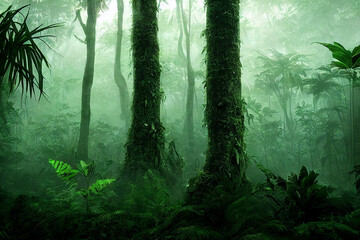 Obraz premium Realistic drawing of lush green jungle conept art Amazonas