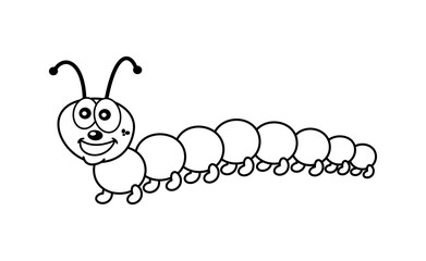 Caterpillar for coloring in black and white on a white background