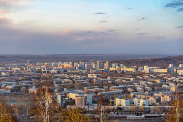 The evening city of Novokuznetsk from the observation deck