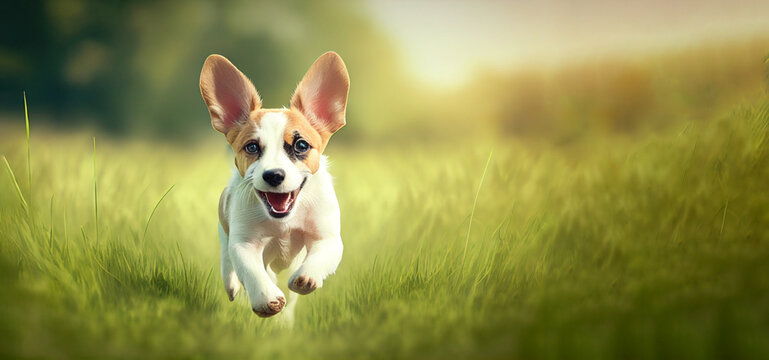 A dog running in the grass, generative ai