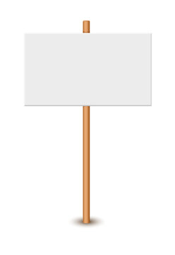 Picket sign, demonstration banners, public transparency, protest placard. Design blank boards with sticks, wooden holders template. Concept sign picket element