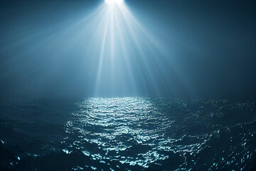 Searchlight over sea at night rescue operation coast guard.