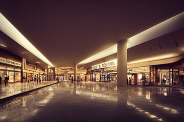 Shopping mall interior concept art merch center