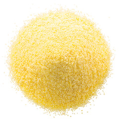 Pile of semolina, a coarse durum wheat flour, isolated, top view png - obrazy, fototapety, plakaty