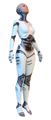 3D Rendering Female Robot on White