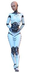 3D Rendering Female Robot on White
