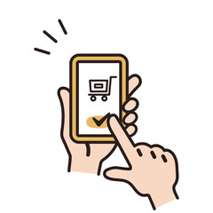 Illustration of a hand shopping with a smartphone.
