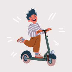 Vector illustration illustration of cute little boy riding kick scooter