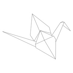 Origami crane vector outline illustration icon isolated on white background. Japanese traditional origami crane for infographic, website or app. Geometric line shape for art of folded paper.