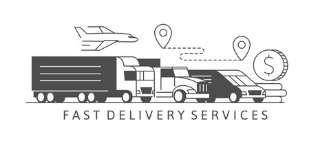 Delivery truck, order shipping, distribution services.