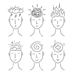 Mental disorders and a healthy state of mind. Vector icons.