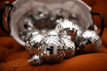   a silver mirror Christmas balls