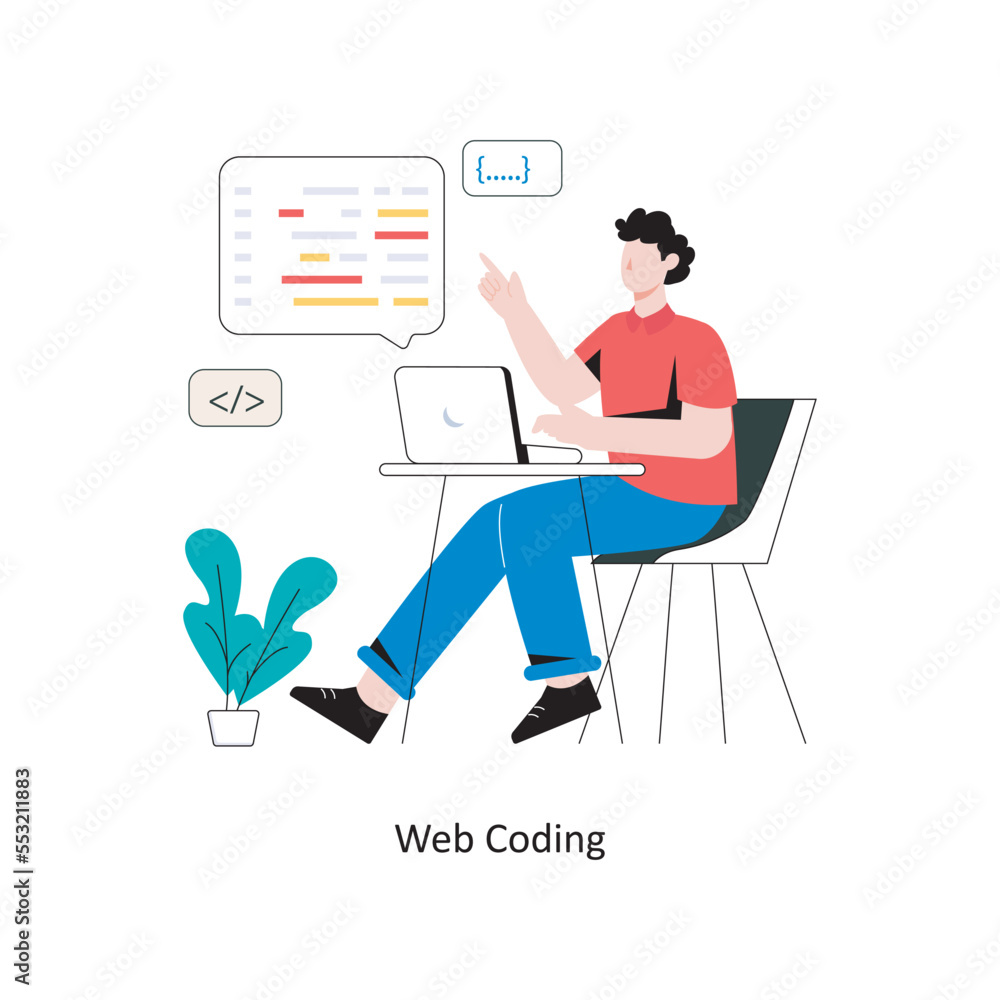 Poster web coding flat style design vector illustration. stock illustration
