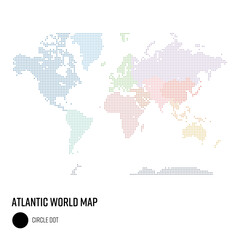 Fototapeta na wymiar 世界地図ドット 粗いドット 太西洋を中心とした世界 地域別にグループ