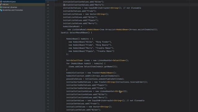 Java computer programming code scroll close up. Program development and security hacking code. High quality 4k footage