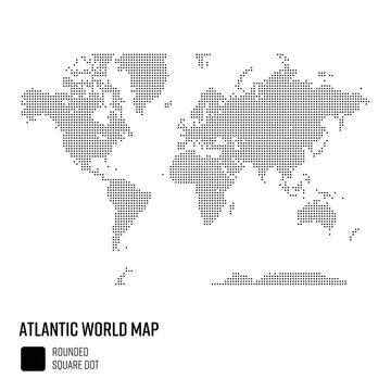 世界地図ドット 粗いドット 太西洋を中心とした世界 地域別にグループ
