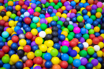 Fototapeta na wymiar Multicolored plastic balls on children's playground